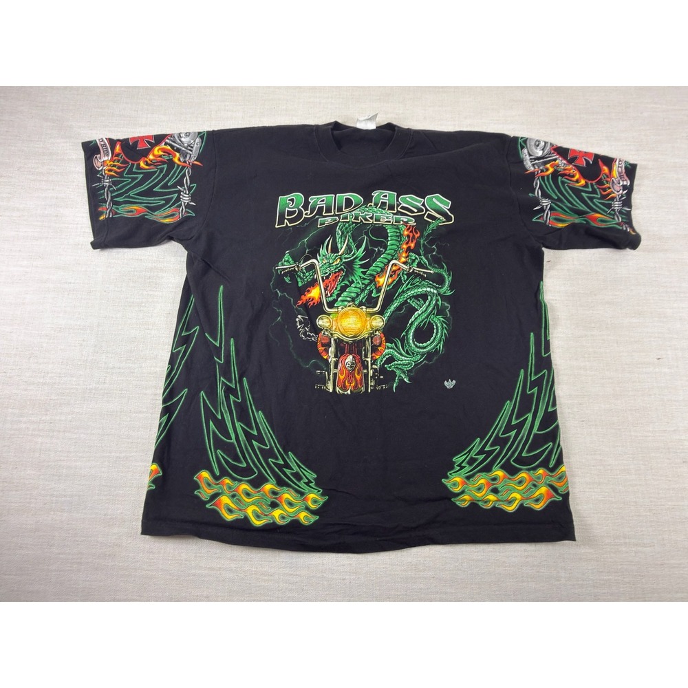 Johnny's Badass Biker Dragon Motorcycle T-Shirt Black 2X Made in USA Graphic Tee
